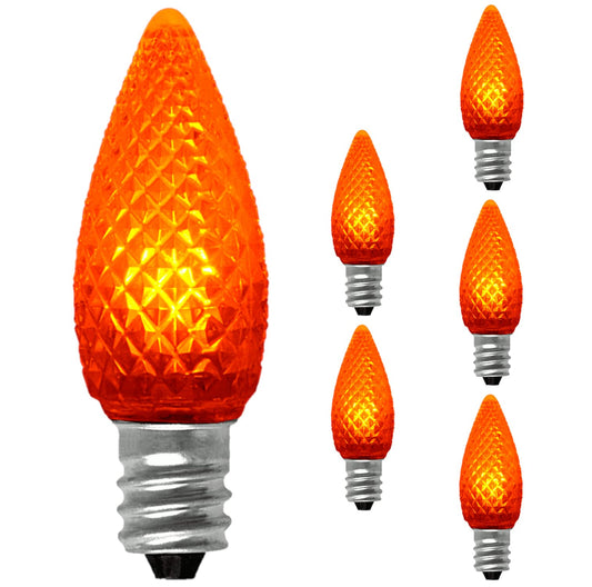 Damar- C7 LED Replacement Christmas Light Bulbs Transparent Faceted Orange Color 0.96W E12 Candelabra Base 100-130V Dimmable Pack of 6- Shatterproof String Lights for Patio Holiday Party Decor