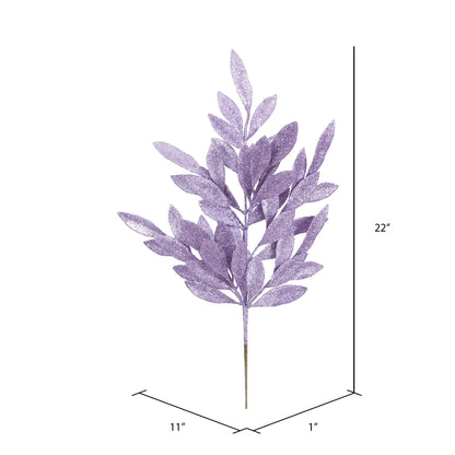 Vickerman 22" Purple Glitter Bay Leaf Artificial Christmas Spray. Includes 6 sprays per pack.