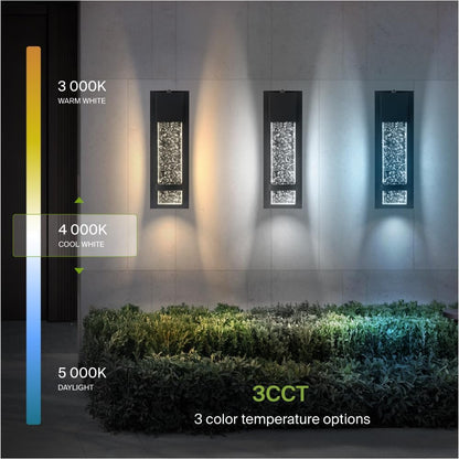 ASD Lighting LED Outdoor Wall Sconce 13 11.5W 120V CCT Selectable 3000/4000/5000K with Photocell Clear Seeded Glass, Black ETL 2pack