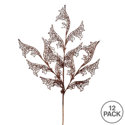 Vickerman 27" Chocolate Glitter Coral Bells Leaf Lace Artificial Christmas Spray. Includes 12 sprays per pack.