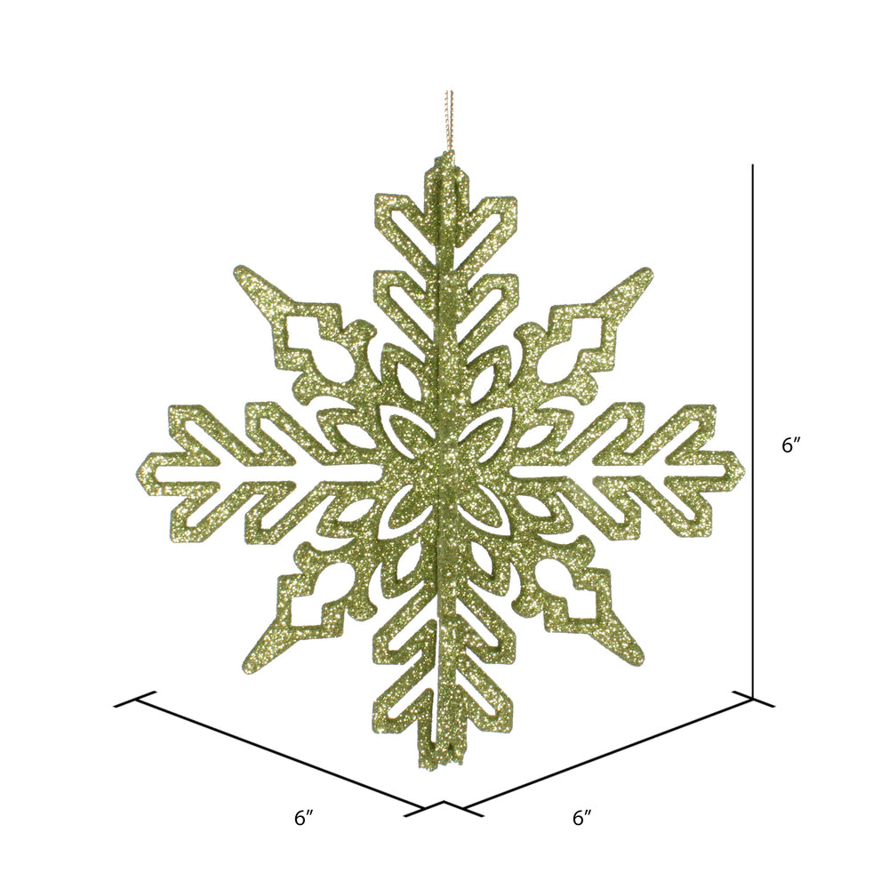 Vickerman 6" Lime 3D Glitter Snowflake Christmas Ornament Set of 3