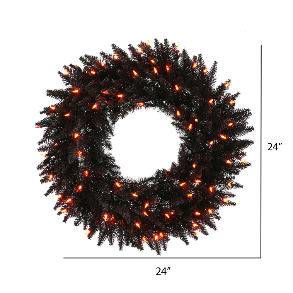 Vickerman 24" Black Fir Artificial Christmas Wreath Orange Dura-Lit LED lights.