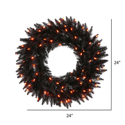 Vickerman 24" Black Fir Artificial Christmas Wreath Orange Dura-Lit LED lights.