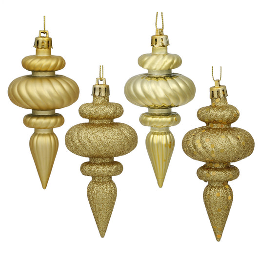 Vickerman 4" Gold 4-Finish Finial Ornament 8 per Box