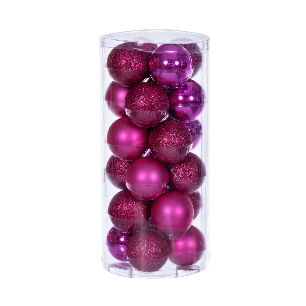 Vickerman 2.4" (60mm) Hot Pink 4-Finish Ball Ornament Set 24 per box.