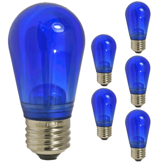 Damar- S14 Colored LED String Light Bulb Twinkle Transparent Blue 0.55W-1.5W E26 Medium Base 100-130V Pack of 6-Shatterproof Waterproof Outdoor Indoor Replacement Bulb for Home Decorations Christmas