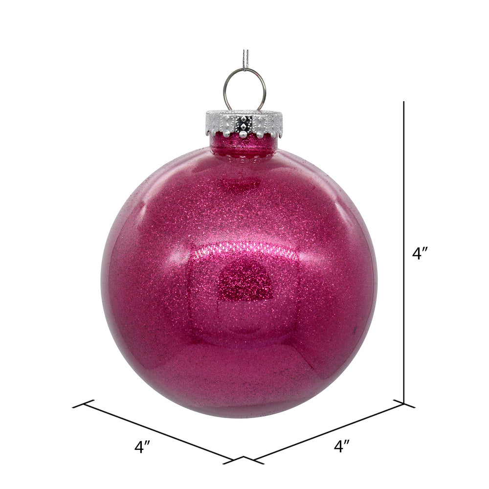 Vickerman 4" Clear Ball Christmas Ornament with Berry Red Glitter Interior 6 Pieces per bag