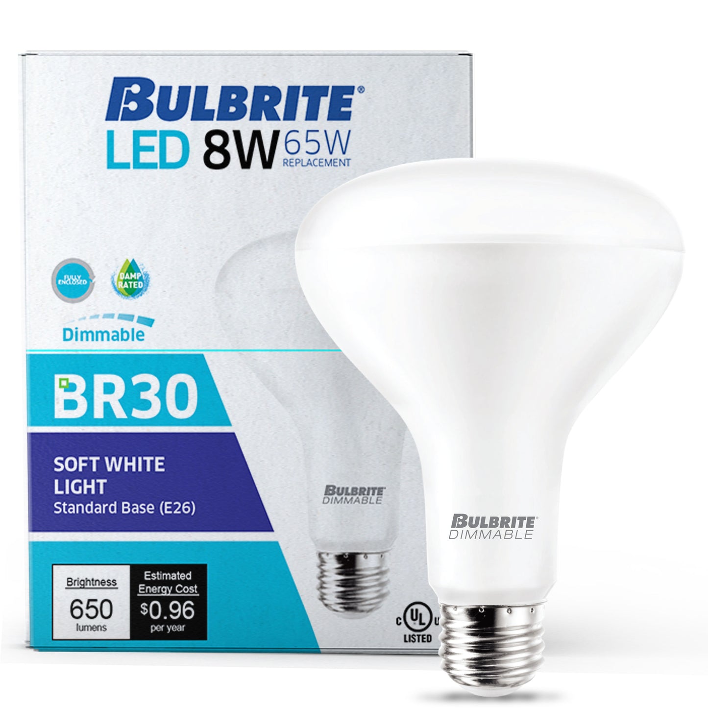 Bulbrite 772857 LED Filament 8 Watt Dimmable BR30 Light Bulb with Frost Glass Finish and Medium (E26) Base - 3000K (Soft White Light), 650 Lumens