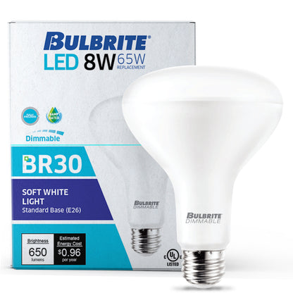 Bulbrite 772857 LED Filament 8 Watt Dimmable BR30 Light Bulb with Frost Glass Finish and Medium (E26) Base - 3000K (Soft White Light), 650 Lumens