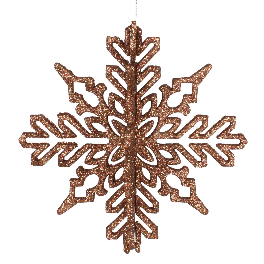 Vickerman 6" Mocha 3D Glitter Snowflake Christmas Ornament Set of 3