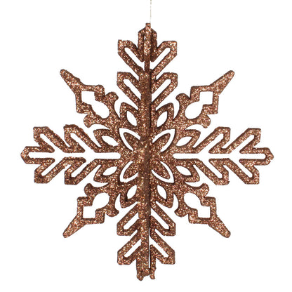 Vickerman 6" Mocha 3D Glitter Snowflake Christmas Ornament Set of 3