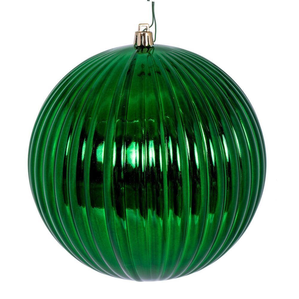 Vickerman 6" Green Shiny Lined Ball Ornament 4 per Bag.