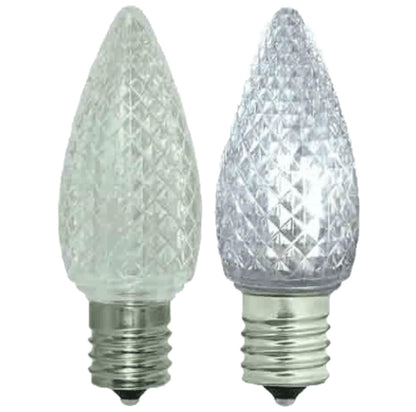 Damar- C9 LED Christmas Light Bulb Faceted Clear 5000K Bright White 0.6-0.96W E17 Intermediate Base Dimmable 100-130V Pack of 6- Commercial Grade Shatterproof String Light Replacement for Patio