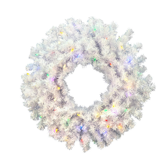 Vickerman 24" Crystal White Spruce Artificial Christmas Wreath Multi-Colored LED Mini Lights