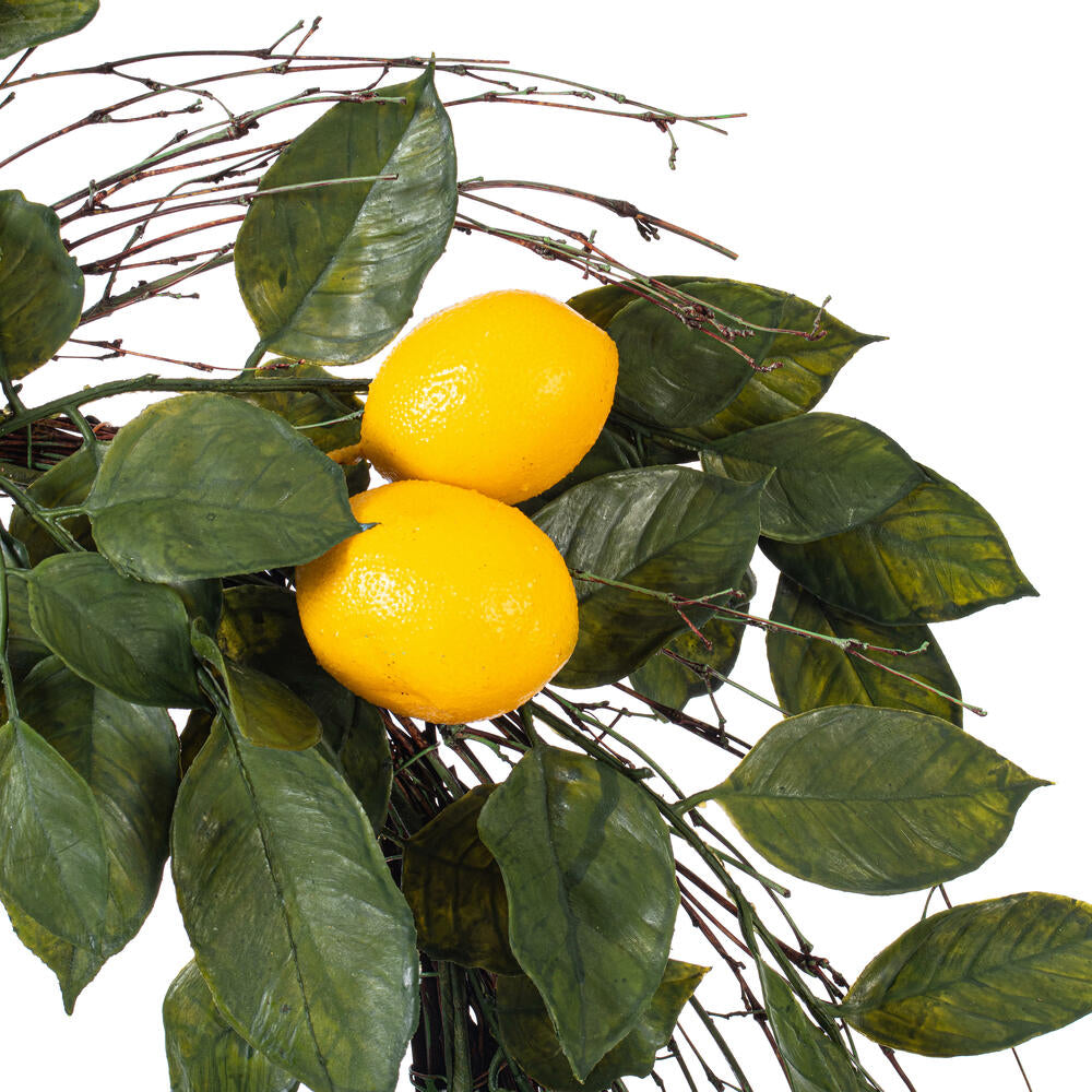 Vickerman 24" Artificial Green and Yellow Salal Leaf Lemon Wreath.