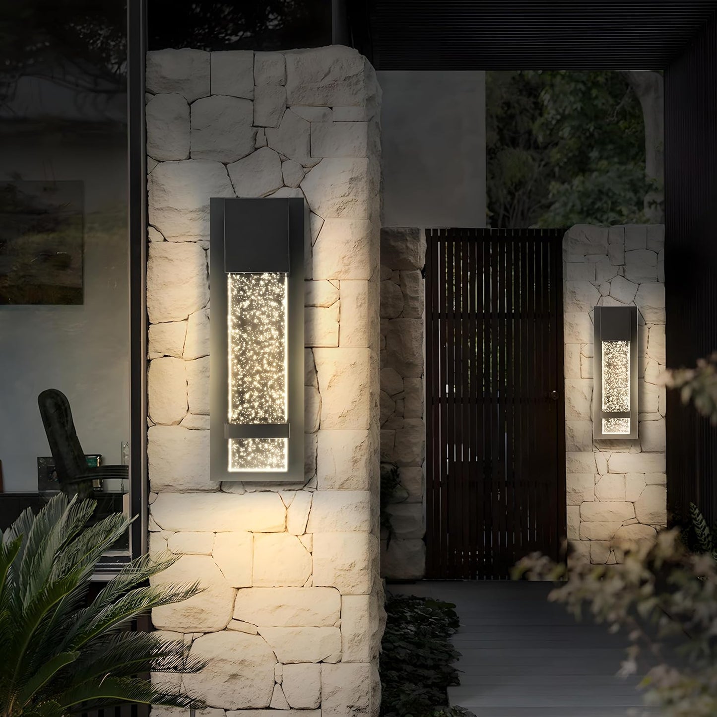 ASD Lighting LED Outdoor Wall Sconce 13 11.5W 120V CCT Selectable 3000/4000/5000K with Photocell Clear Seeded Glass, Black ETL 2pack