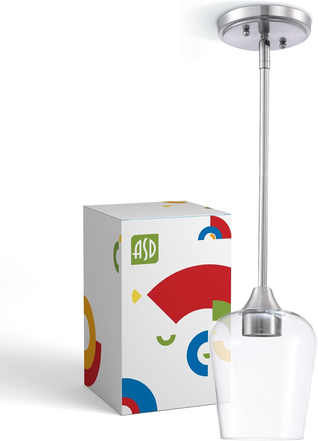 ASD Lighting Mini-Pendant with rod 1xE26 60W 120V Clear Glass, Nickel ETL