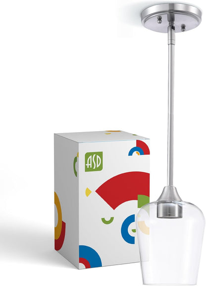 ASD Lighting Mini-Pendant with rod 1xE26 60W 120V Clear Glass, Nickel ETL