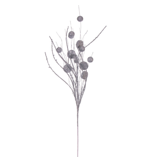Vickerman 33" Silver Ball and Coin Glitter Twig Spray 6 per bag.
