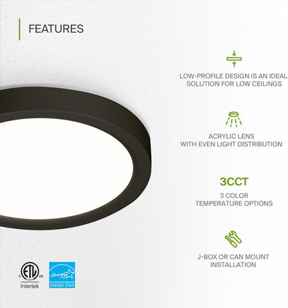 ASD Lighting LED Round Surface Mini Panel 5" 10W 120V CCT Selectable 3000/4000/5000K Dimmable Oil Rubbed Bronze ETL Energy Star 6pack
