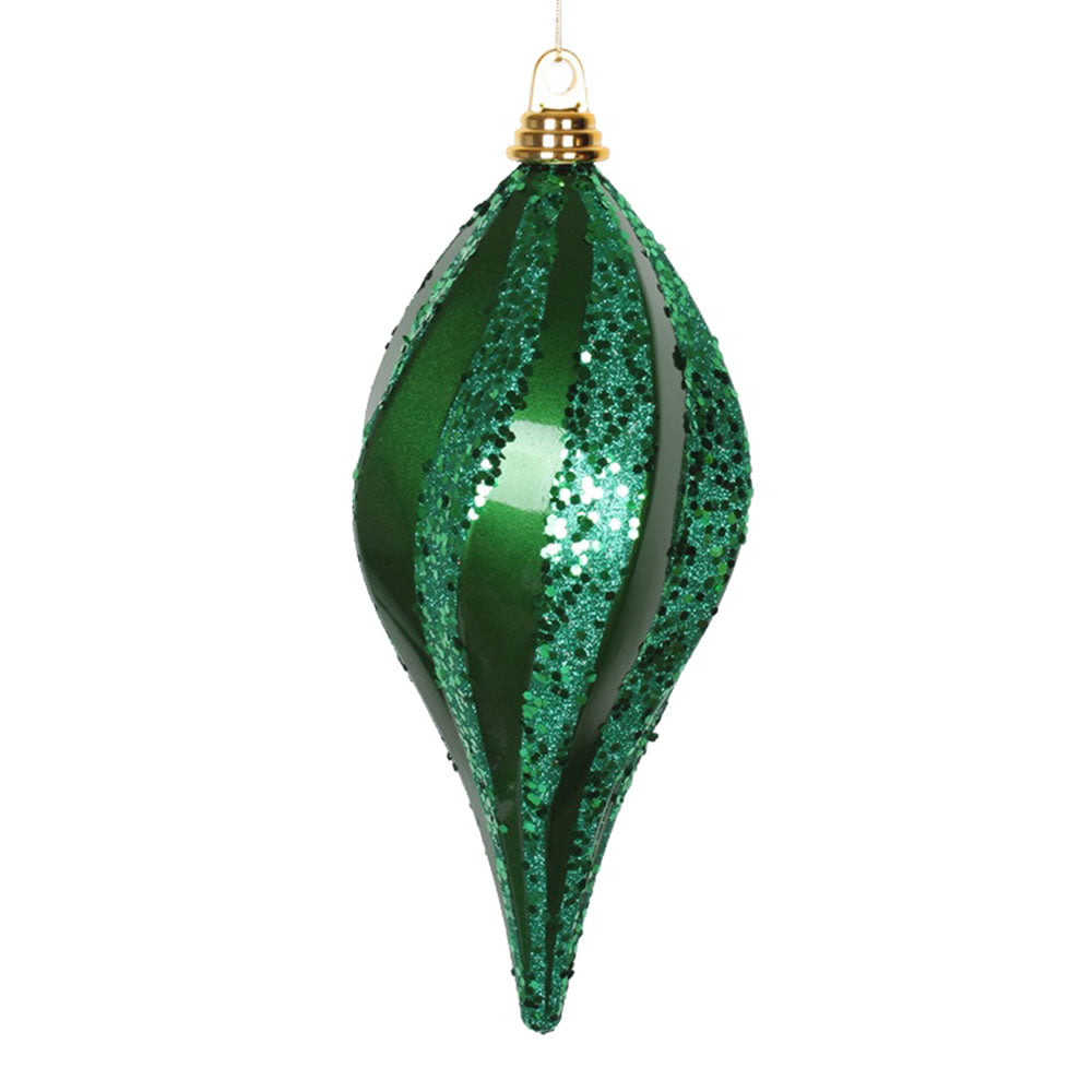 Vickerman 12'' Green Glitter Swirl Drop Christmas Ornament