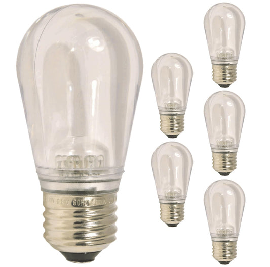 Damar- S14 LED String Light Bulb Twinkle 5000K Bright White 0.55W-1.5W E26 Medium Base 100-130V Pack of 6- Shatterproof Replacement Clear Bulb for Patio Backyard Caf? Bistro