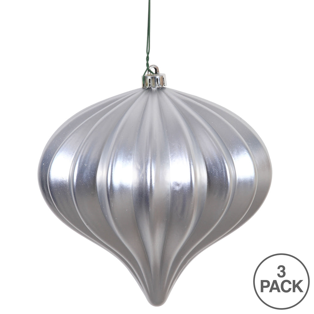 Vickerman 5.7" Silver Matte Onion Christmas Ornament UV treated Set of 3