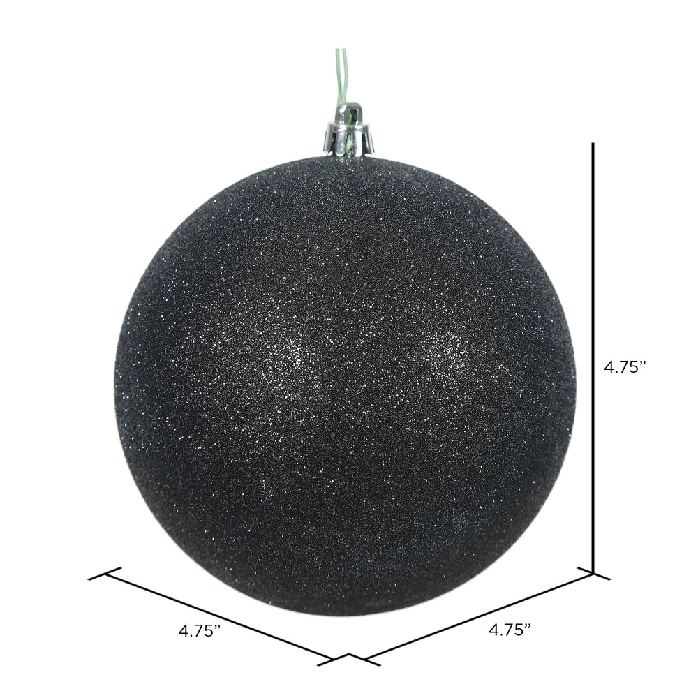 Vickerman 4.75" Black Glitter Ball Ornament 4 per Bag