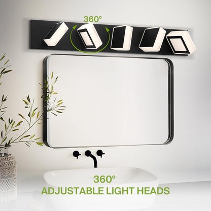 ASD Lighting LED Vanity 5-light 28W 120V with rotatable heads CCT Selectable 2700/3000/4000/5000/6000K Dimmable Black ETL