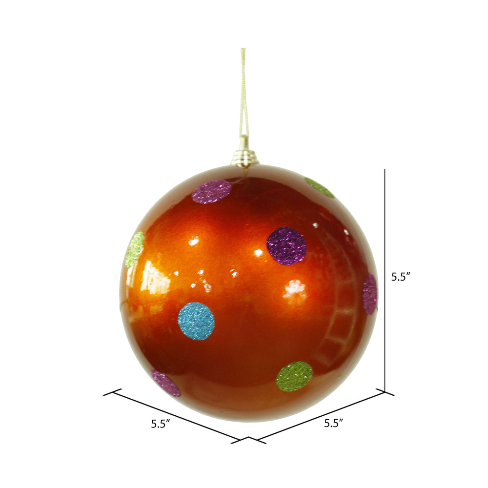 Vickerman 5.5" Burnished Orange Candy Finish Ball Christmas Ornament with Multi-Colored Polka Dots