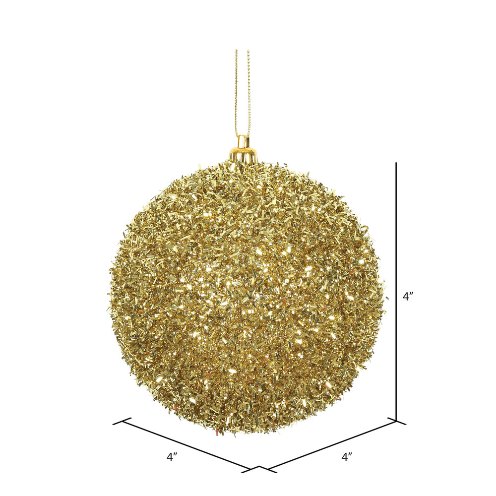 Vickerman 4" Gold Tinsel Ball Ornament 4 per Bag