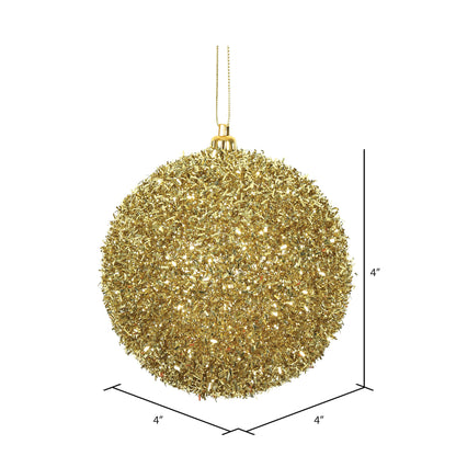 Vickerman 4" Gold Tinsel Ball Ornament 4 per Bag