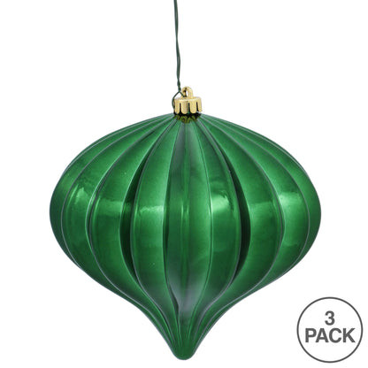 Vickerman 5.7" Green Shiny Onion Christmas Ornament UV treated Set of 3