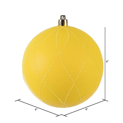 Vickerman 4" Yellow Matte and Glitter Swirl Ball Ornament 4 per Box