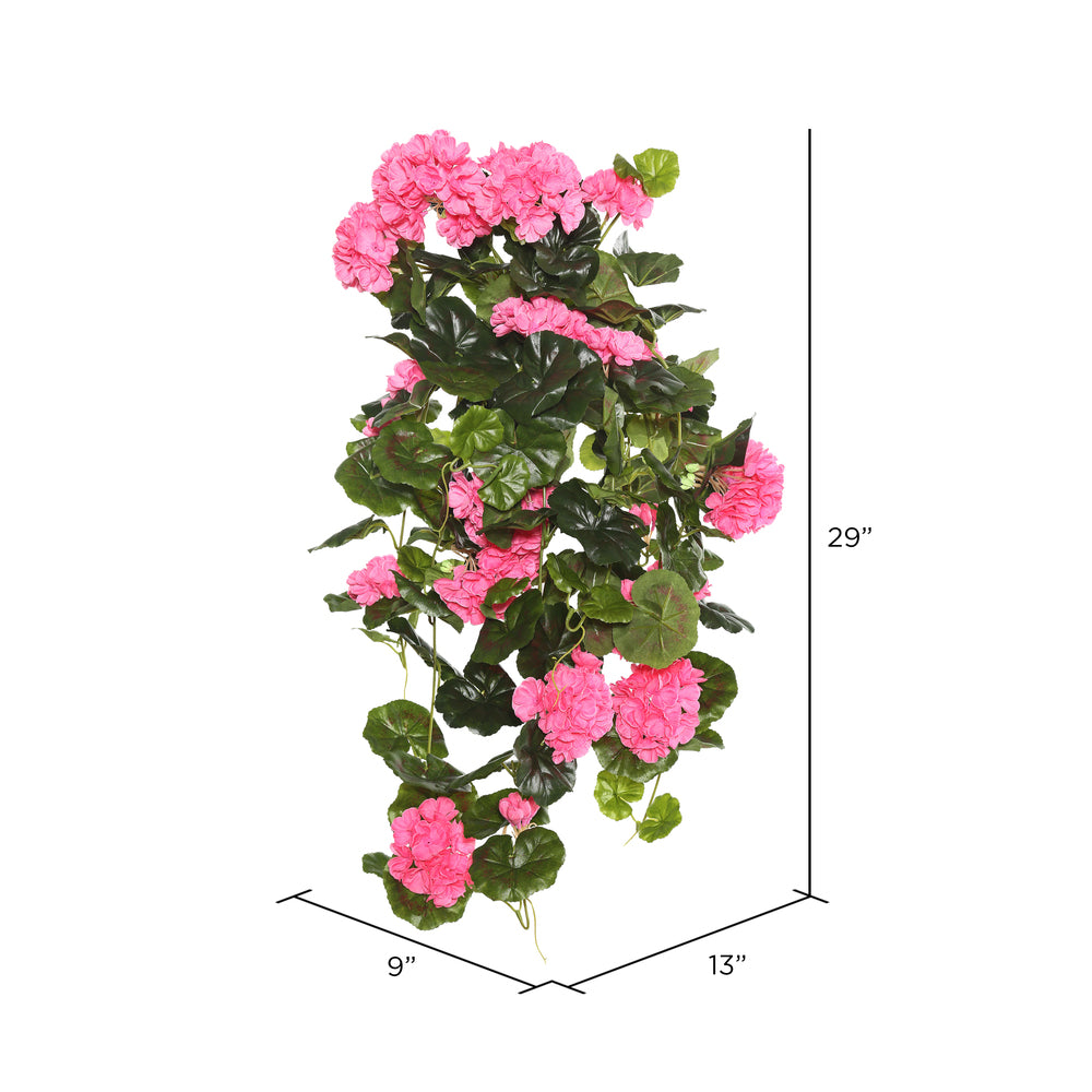 Vickerman 29" Artificial Pink Polyester Geranium Hanging Bush.
