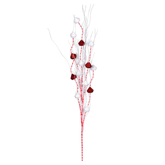 Vickerman Red/White Glitter Ball Curly Artificial Christmas Spray. Includes 6 sprays per pack.