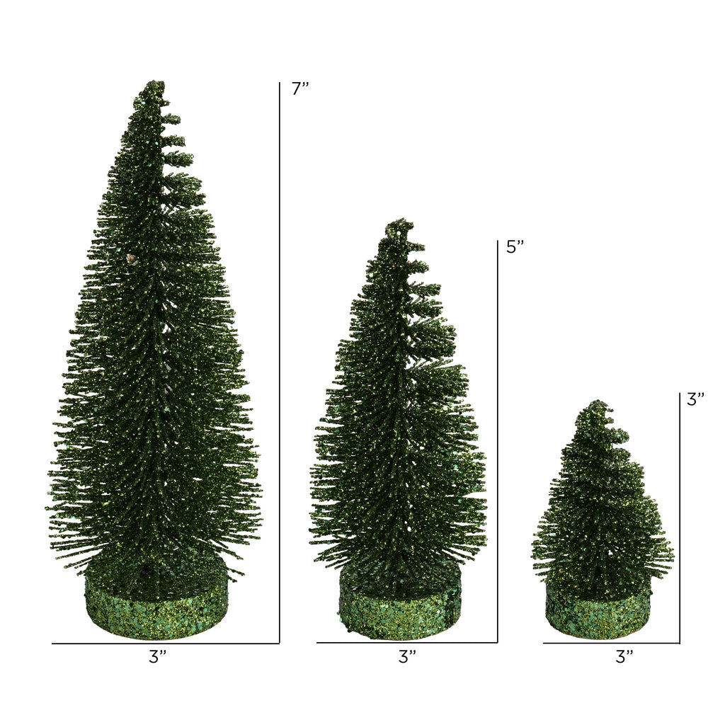 Vickerman 3"-5"-7" Moss Green Glitter Oval Pine Artificial Christmas Tree Set of 3