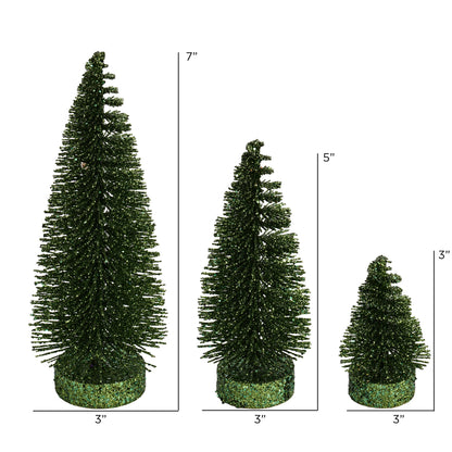 Vickerman 3"-5"-7" Moss Green Glitter Oval Pine Artificial Christmas Tree Set of 3