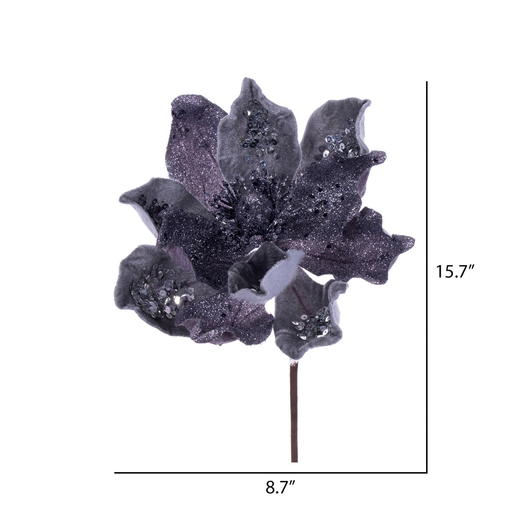 Vickerman 15" Artificial Pewter Deluxe Magnolia Christmas Stem 8" Flower 6 per bag