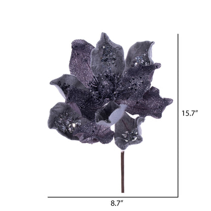 Vickerman 15" Artificial Pewter Deluxe Magnolia Christmas Stem 8" Flower 6 per bag