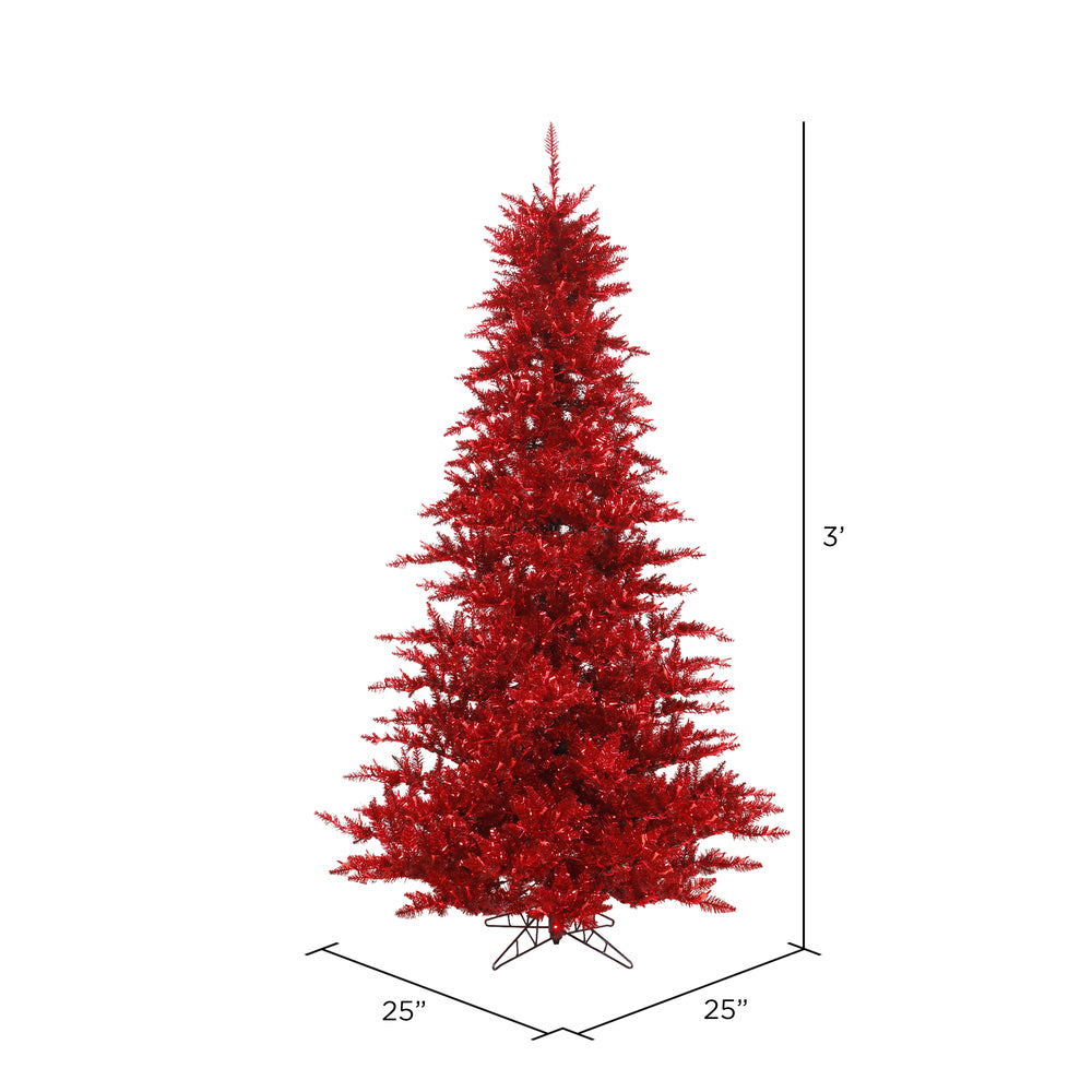 Vickerman 3' Tinsel Red Fir Artificial Christmas Tree Unlit