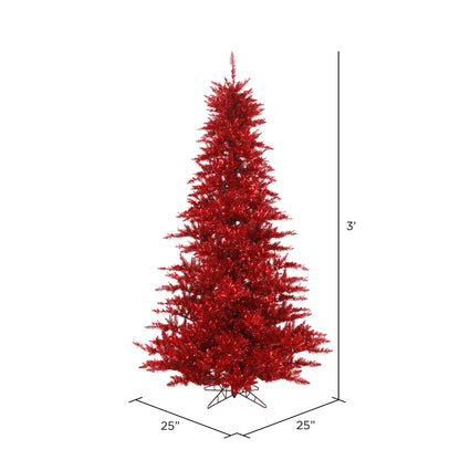 Vickerman 3' Tinsel Red Fir Artificial Christmas Tree Unlit