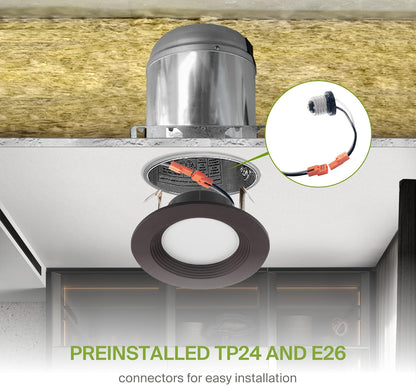 ASD Lighting LED Round Downlight Retrofit Kit 4" 8.6W 120V CCT Selectable 2700/3000/3500/4000/5000K Dimmable PC, Baffle Trim, Oil Rubbed Bronze UL