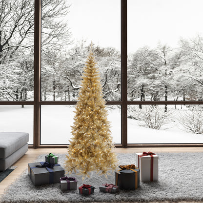 Vickerman 6.5' Champagne Tinsel Fir Slim Artificial Christmas Tree Warm White Dura-lit LED Lights