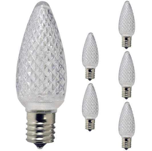 Damar- C9 LED Christmas Light Bulb Faceted Clear 6500K Daylight 0.96W E17 Intermediate Base Dimmable 100-130V- Commercial Grade Shatterproof String Light Replacement for Patio Holiday Bulb