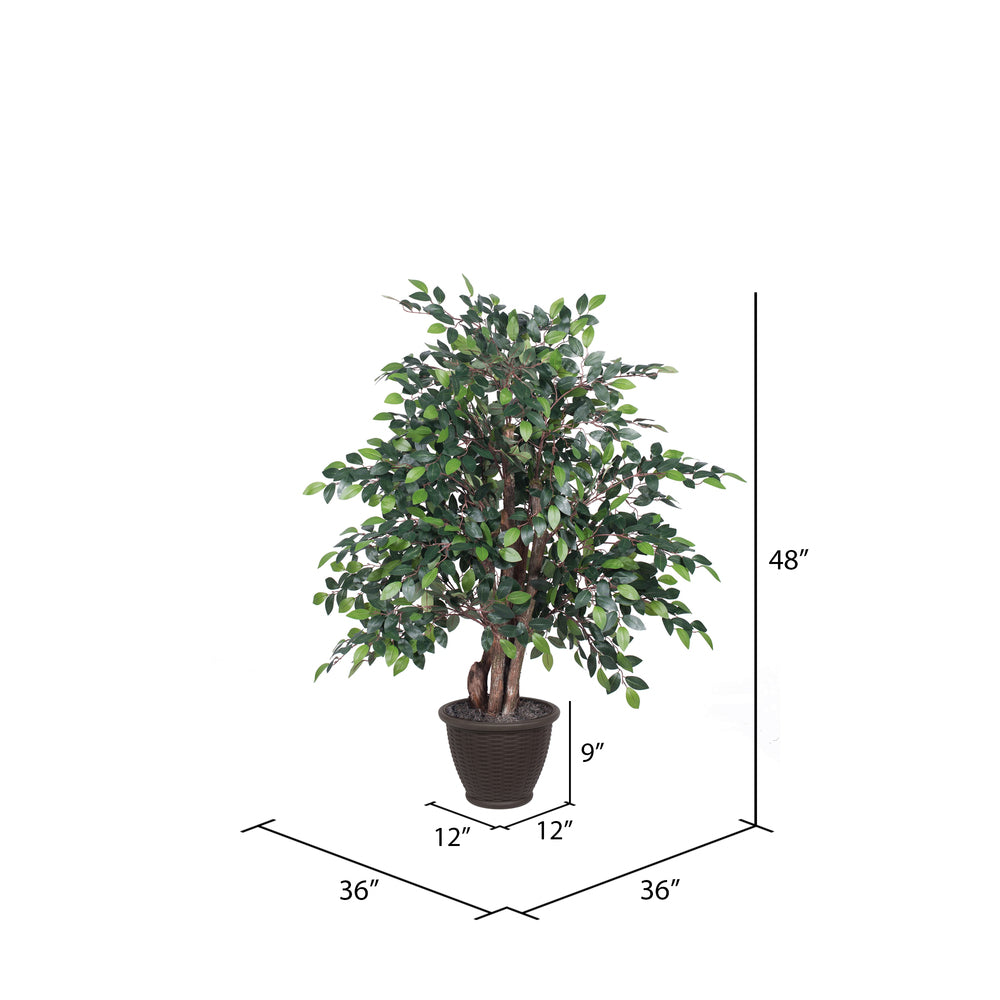 Vickerman 4' Artificial Mini Ficus Extra Full Bush Brown Plastic Container.