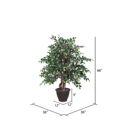 Vickerman 4' Artificial Mini Ficus Extra Full Bush Brown Plastic Container.