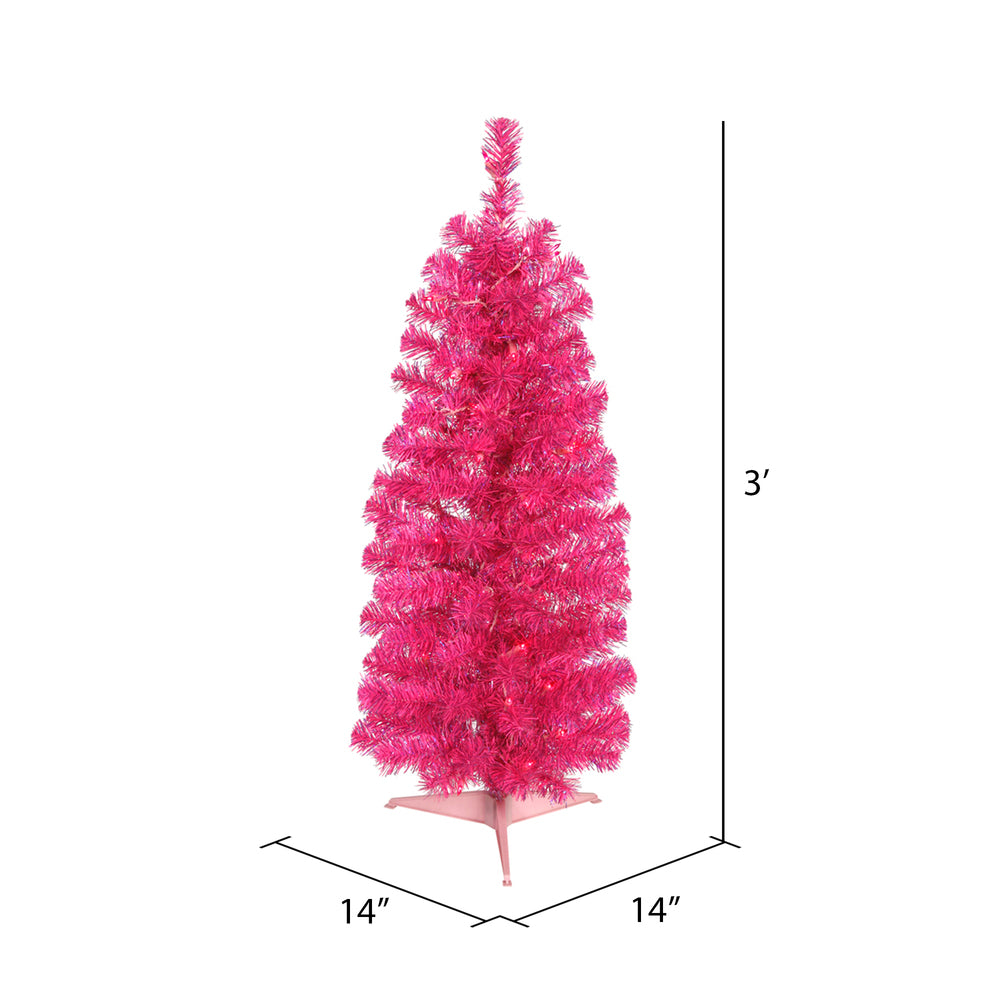 Vickerman 3' Pink Pencil Artificial Christmas Tree Pink Dura-lit Incandescent Lights
