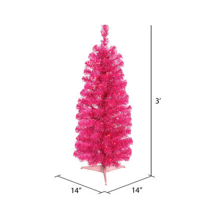 Vickerman 3' Pink Pencil Artificial Christmas Tree Pink Dura-lit Incandescent Lights