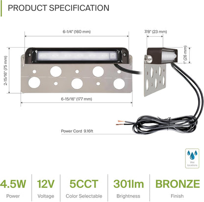 ASD Lighting LED Hardscape Light Swivel 7inch 5W 12V Non-Dimmable 2200K/2700K/3000K/4000K/5000K Bronze ETL 4 pack